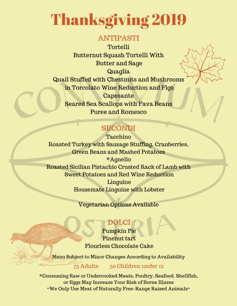 Thanksgiving Special Menu | CONVIVIUM OSTERIA italian restaurant brooklyn